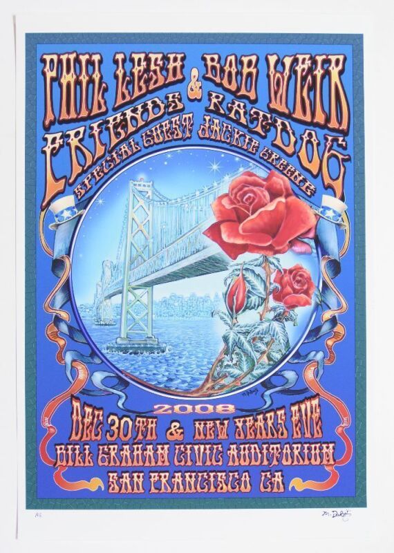 2008 Phil Lesh & Friends Ratdog Bill Graham Civic Auditorium AE Signed DuBois Poster Near Mint 89