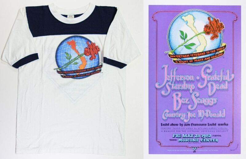 1982 Grateful Dead Moscone Center Vietnam Vets Memorial Concert Poster & Official Vintage T-Shirt Size Medium