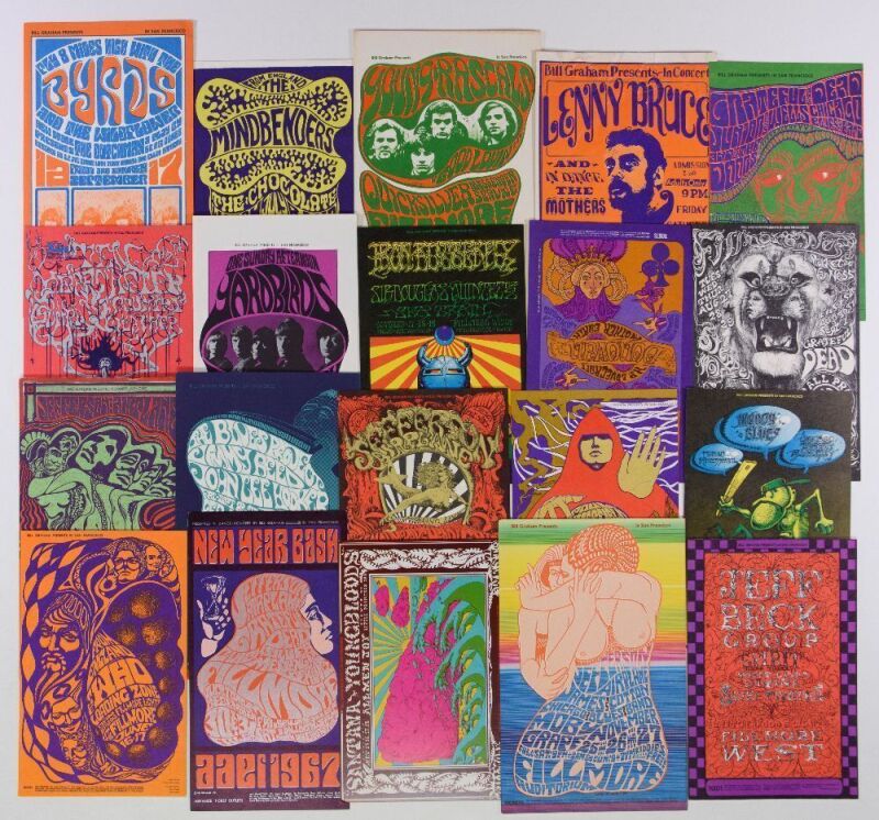 Dealers Lot of 20 Bill Graham Numbered Series Postcards Not Graded