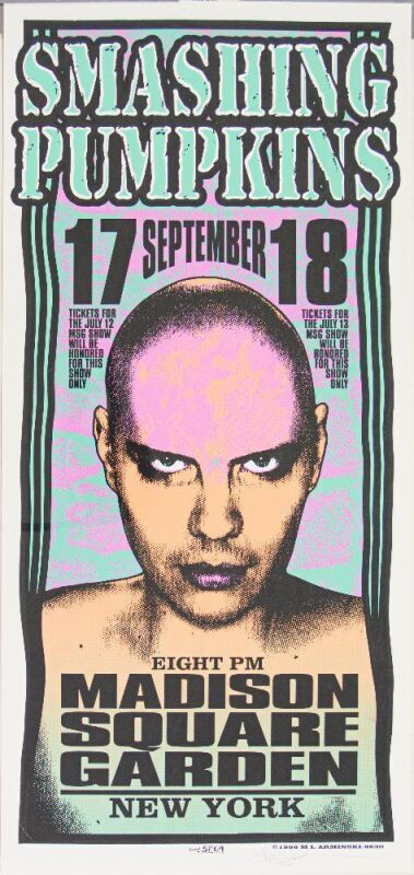 1996 Mark Arminski Smashing Pumpkins Madison Square Garden Signed Arminski Poster Near Mint 81
