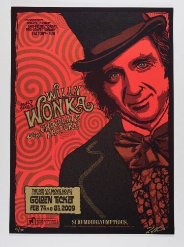 2009 Willy Wonka Red Vic Theatre LE Signed Zoltron Poster Mint 91