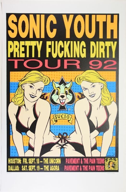 1992 Frank Kozik Sonic Youth Houston & Dallas LE Signed Kozik Poster Near Mint 87