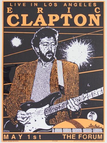 1990 Frank Kozik Eric Clapton The Forum Signed Kozik Poster Near Mint 89