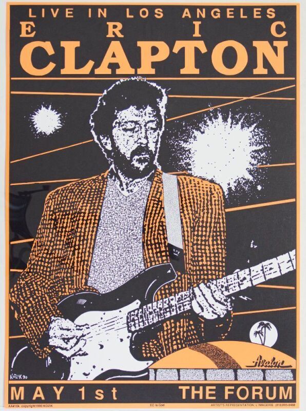 1990 Frank Kozik Eric Clapton The Forum Signed Kozik Poster Near Mint 89