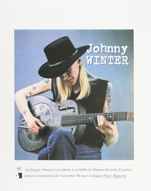 1986 Johnny Winter Third Degree Alligator Records Promotional Poster Near Mint 87