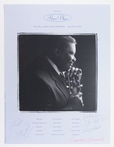 1990 B.B. King Lonny Brooks Sonny Rhodes The Third Annual River Blues Festival Philadelphia Signed Brooks Rhodes & More Poster Near Mint 87