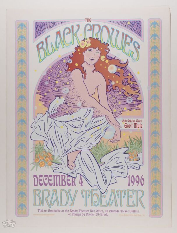 1996 The Black Crowes Gov't Mule Brady Theater Tulsa Poster Near Mint 87