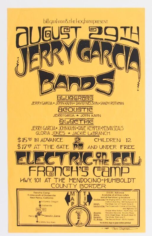 1987 Jerry Garcia Band Electric on the Eel French's Camp Poster Excellent 77