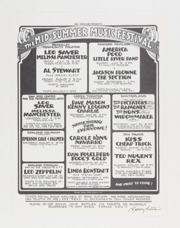 1977 Led Zeppelin Kiss Ramones Oakland Signed Tuten Alternate Original Handbill Near Mint 89