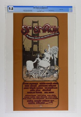 1975 AOR-4.49 Jerry Garcia Neil Young Doobie Brothers Snack Benefit Kezar Stadium Poster CGC 9.8