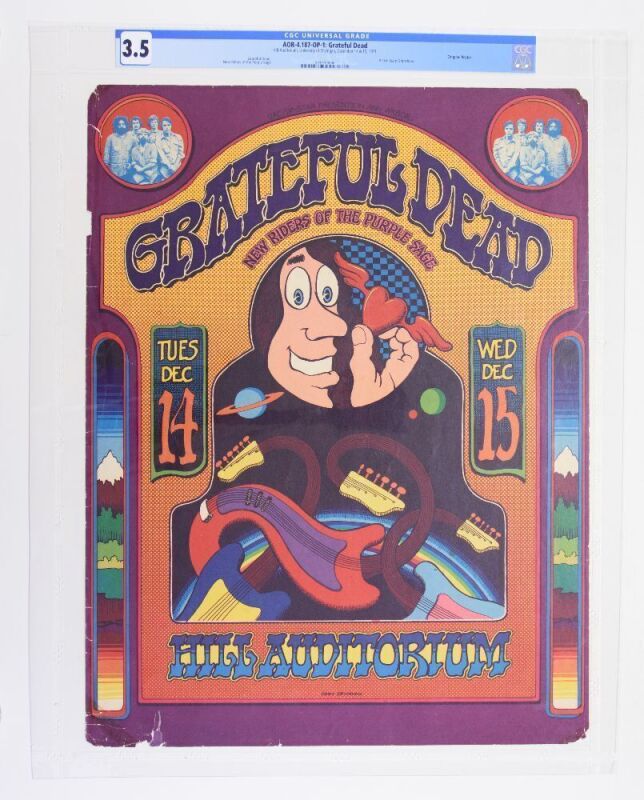 1971 AOR-4.187 Gary Grimshaw Grateful Dead Hill Auditorium University of Michigan Ann Arbor Poster CGC 3.5