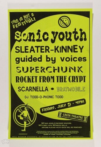 1999 Sonic Youth Guided By Voices Greek Theatre Poster Mint 95