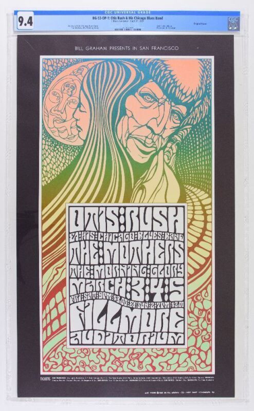 1967 BG-53 Otis Rush Frank Zappa The Mothers Fillmore Auditorium Poster CGC 9.4