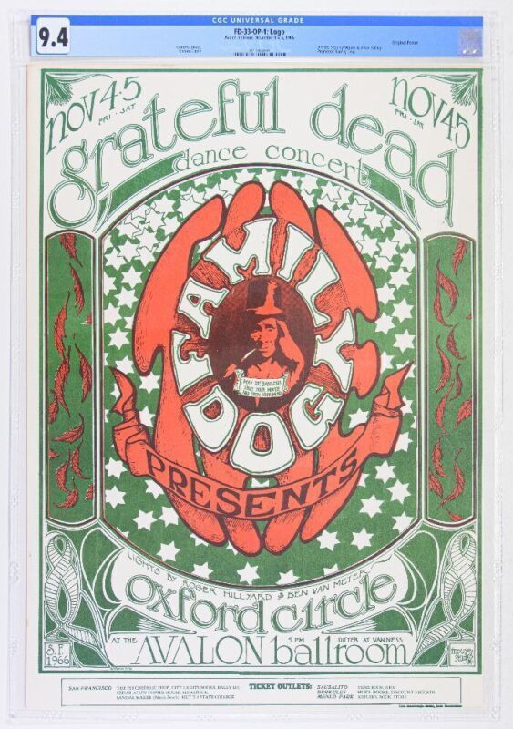 1966 FD-33 Grateful Dead Oxford Circle Avalon Ballroom Poster CGC 9.4