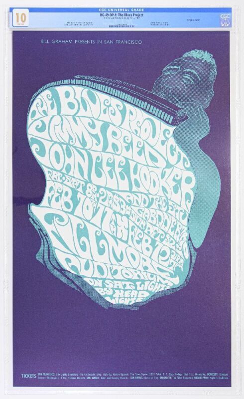 1967 BG-49 Blues Project John Lee Hooker Jimmy Reed Fillmore Auditorium Poster CGC 10