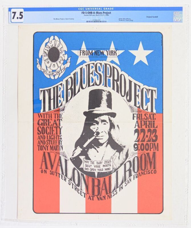 1966 FD-5 Blues Project The Great Society Avalon Ballroom Large Handbill CGC 7.5