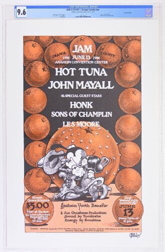 1975 AOR-4.123 Rick Griffin Hot Tuna John Mayall Anaheim Convention Center Poster CGC 9.6