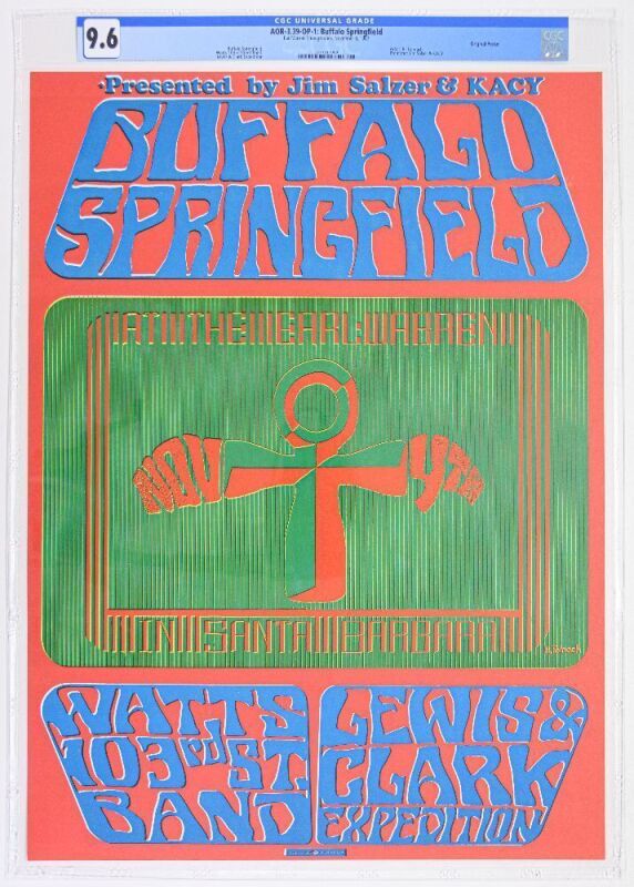 1967 AOR-3.39 Buffalo Springfield Earl Warren Santa Barbara Poster CGC 9.6