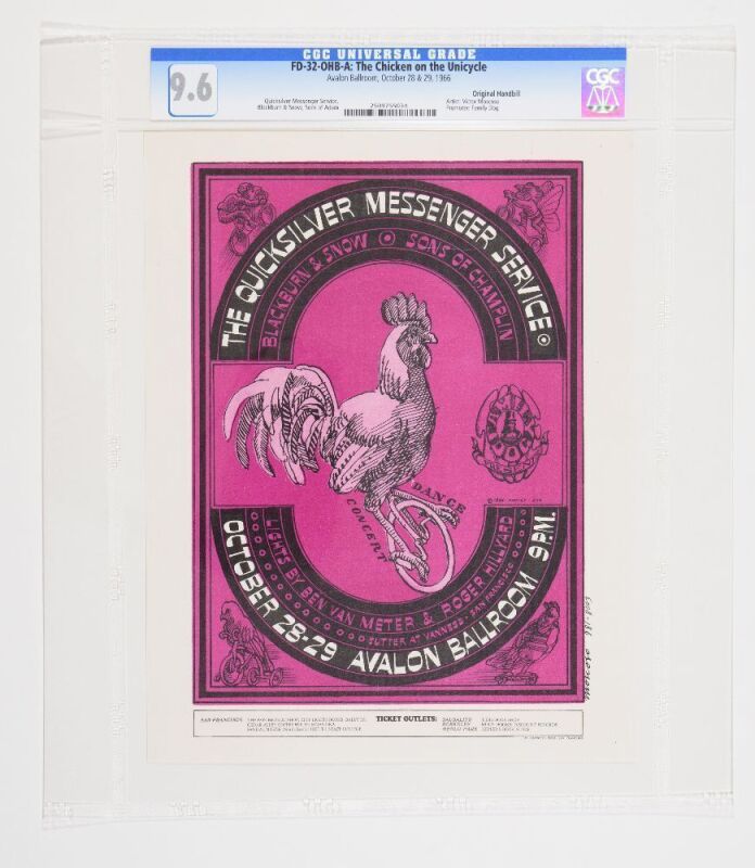 1966 FD-32 Quicksilver Messenger Service Avalon Ballroom Handbill CGC 9.6