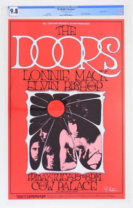 1969 BG-186 The Doors Cow Palace Signed Tuten RP2 Poster CGC 9.8
