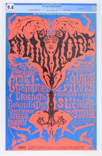 1968 BG-125 Chambers Brothers Quicksilver Sly & The Family Stone Fillmore Auditorium Poster CGC 9.4