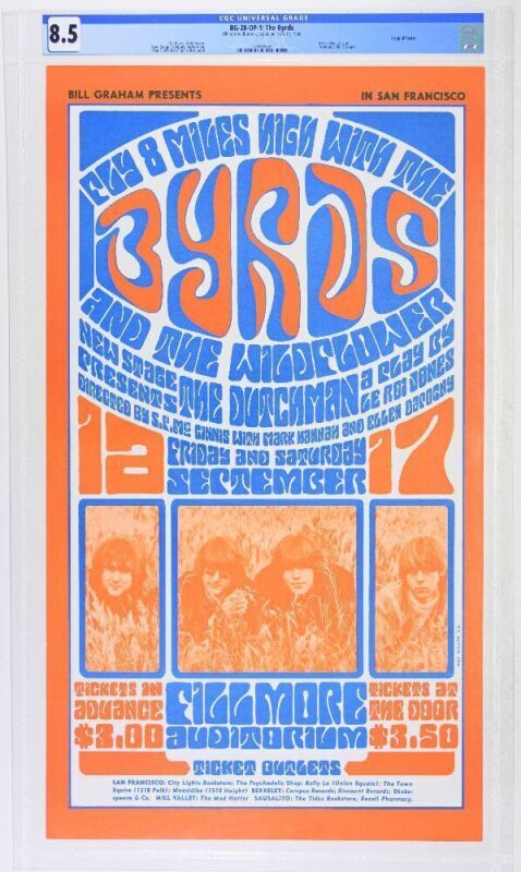 1966 BG-28 The Byrds Wildflower Fillmore Auditorium Poster CGC 8.5