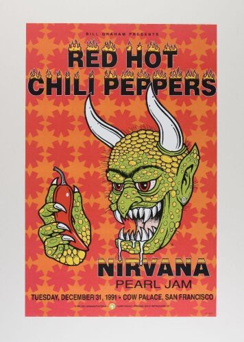 1991-BGP-51 Red Hot Chili Peppers Nirvana Pearl Jam NYE Cow Palace RP2 Poster Mint 91