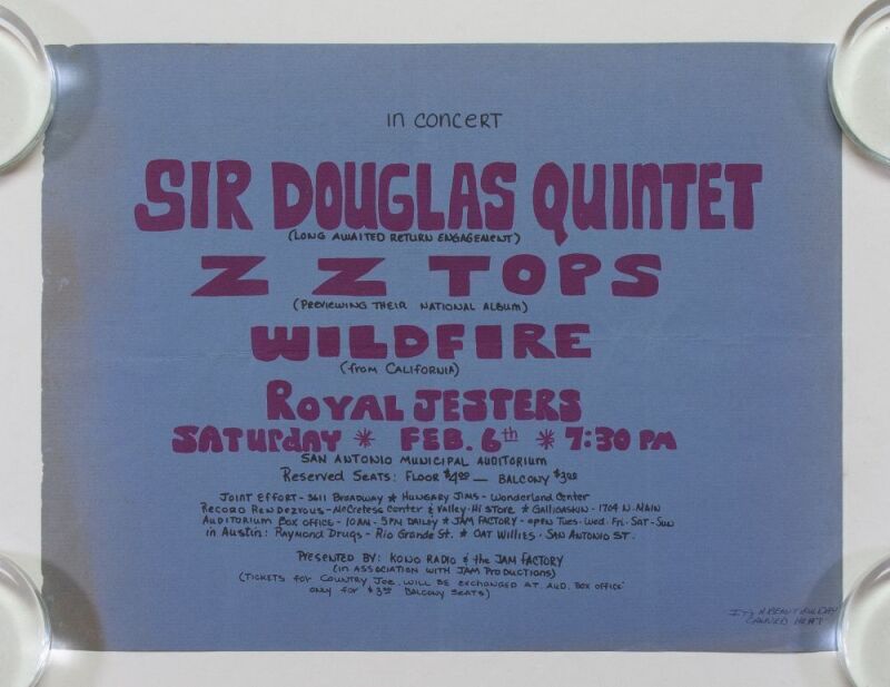 1971 ZZ Top Sir Douglas Quintet San Antonio Municipal Auditorium Flyer Fine 59