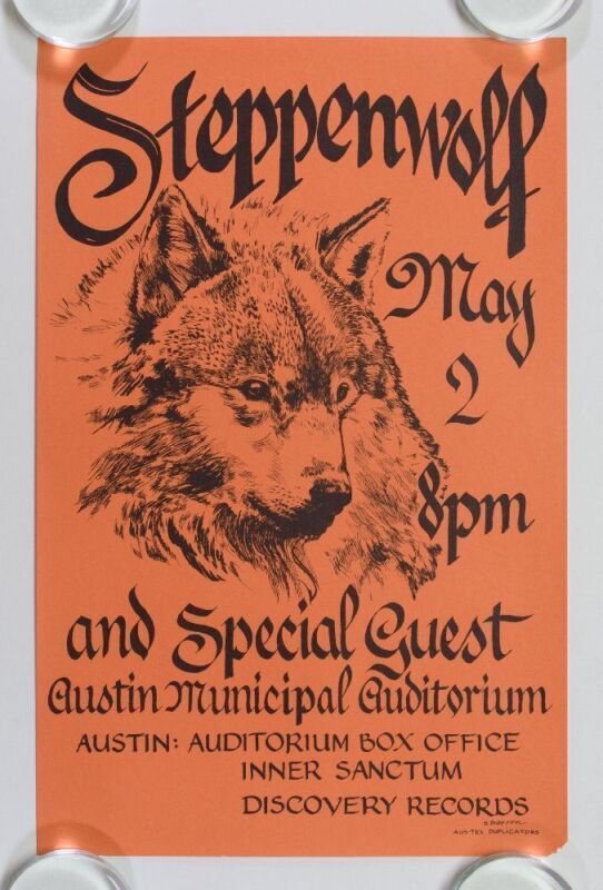 1977 Steppenwolf Austin Municipal Auditorium Poster Extra Fine 69