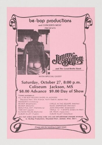 1979 Jimmy Buffett & The Coral Reefer Band Jackson Coliseum Handbill Mint 91