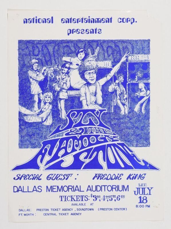 1970 Sly & The Family Stone Freddie King Dallas Memorial Auditorium Flyer Extra Fine 65