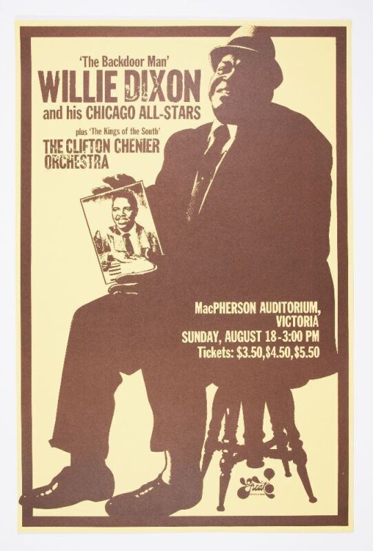1974 Willie Dixon & His Chicago All Stars The Clifton Chenier Orchestra MacPherson Auditorium Victoria Poster Near Mint 85