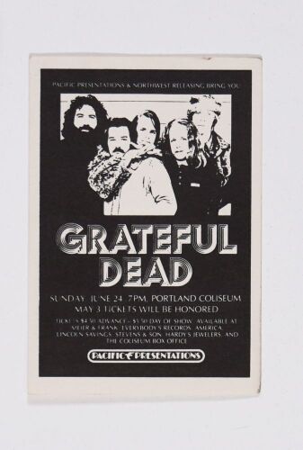 1973 Grateful Dead Portland Coliseum Handbill Mint 91