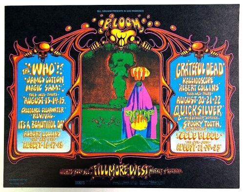 1968 BG-133 Grateful Dead The Who Fillmore West Postcard Mint 91