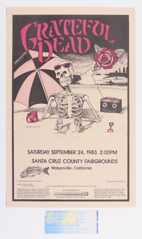 1983 Grateful Dead Santa Cruz County Fairgrounds Poster & Ticket Near Mint 87