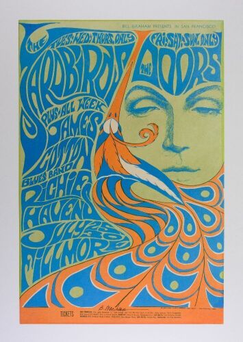 1967 BG-75 The Doors The Yardbirds Fillmore Auditorium Signed MacLean Poster RESTORED