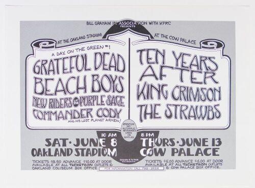 1974 Grateful Dead Beach Boys Day On The Green Oakland Poster Near Mint 83