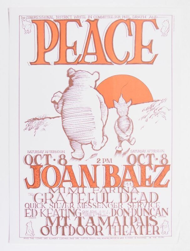 1966 AOR-2.325 Grateful Dead Joan Baez San Francisco Poster Co Pirate Printing Poster Near Mint 81