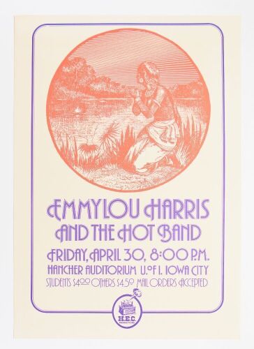 1976 Emmylou Harris & The Hot Band Hancher Auditorium University of Iowa Poster Near Mint 85