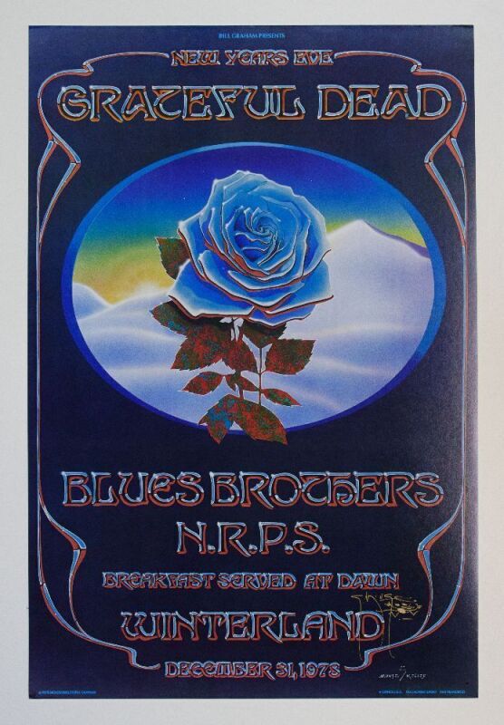 1978 AOR-4.38 Grateful Dead Winterland NYE Blue Rose Signed Mouse Poster Near Mint 89