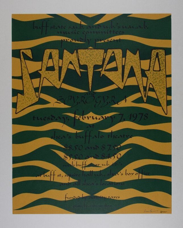 1978 Santana Shea's Buffalo Theatre Signed Elias Poster Near Mint 87