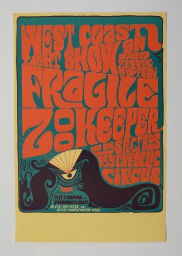 1966 Fragile Zookeeper West Coast Light Show Tour Blank Poster Excellent 77