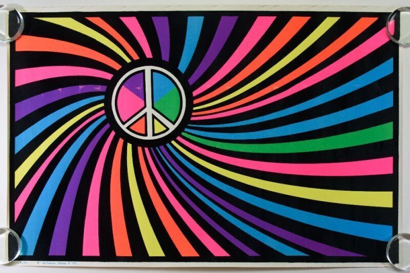 1970 Peace Swirl Velvet Blacklight Headshop Blacklight Poster Near Mint 81