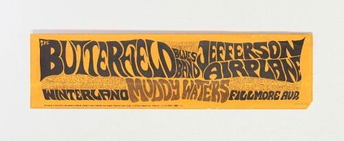 1966 AOR-2.55 Jefferson Airplane Winterland & Fillmore Auditorium Original Bumper Sticker Extra Fine 61