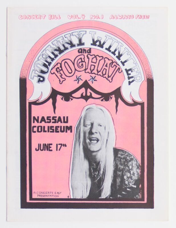 1973 Johnny Winter Foghat Nassau Coliseum Concert Bill Booklet Near Mint 89
