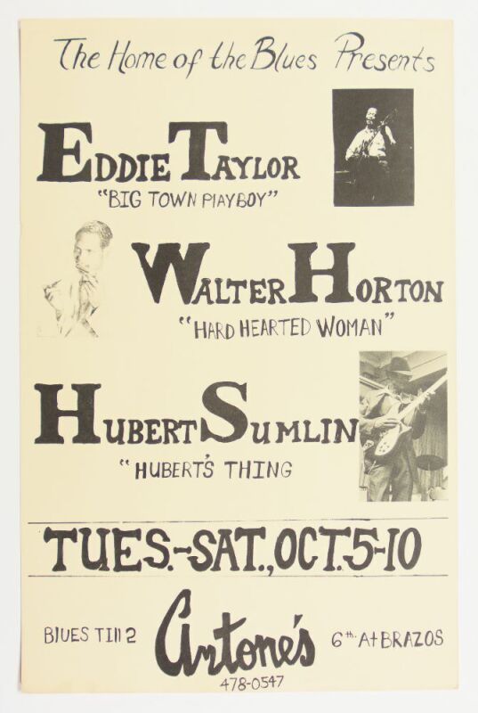 1976 Eddie Taylor Walter Horton Hubert Sumlin Antone's Austin Poster Near Mint 85