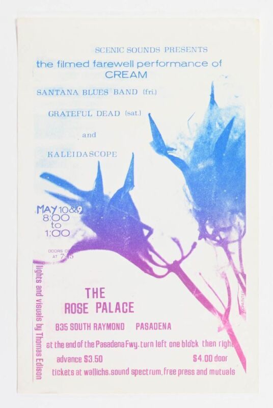 1969 Grateful Dead Santana Rose Palace Handbill Near Mint 81