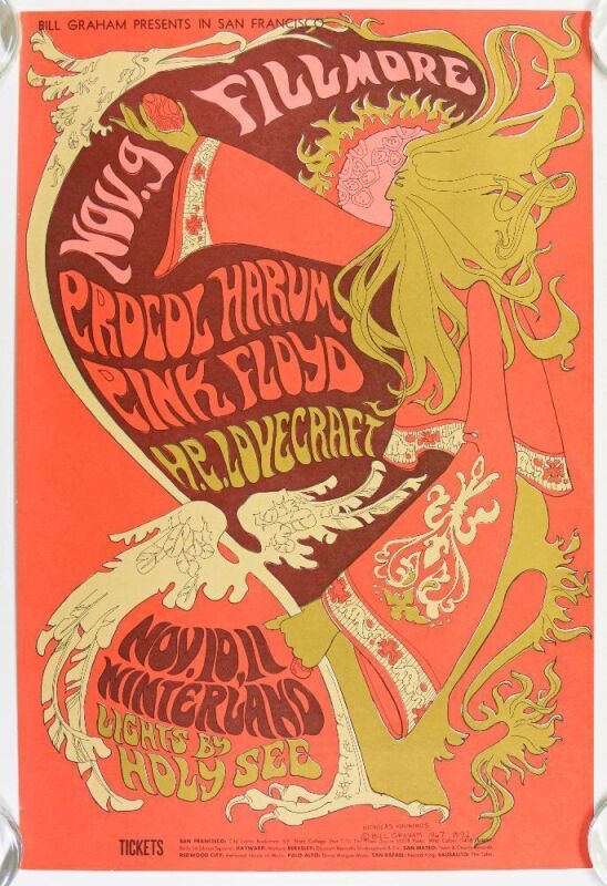 1967 BG-92 Pink Floyd Procol Harum Fillmore Auditorium & Winterland Poster Excellent 75