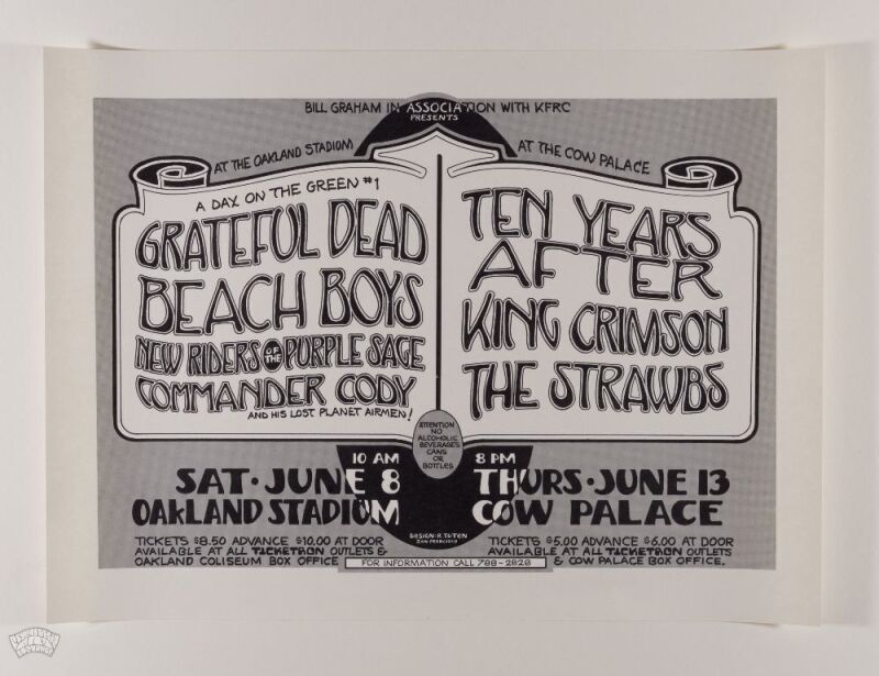 1974 Grateful Dead Beach Boys Oakland Poster Mint 91