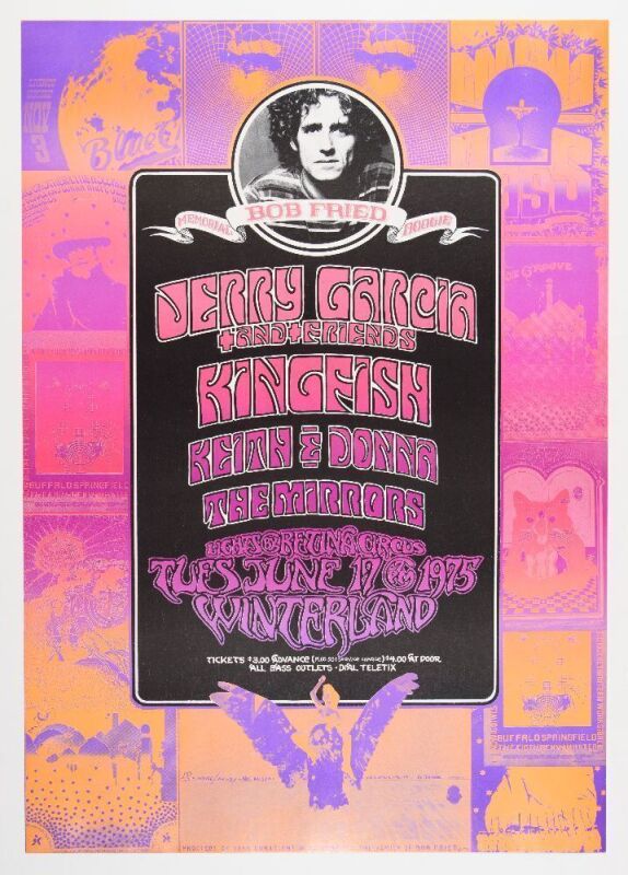 1975 Jerry Garcia & Friends Kingfish Bob Fried Memorial Winterland Poster Near Mint 87